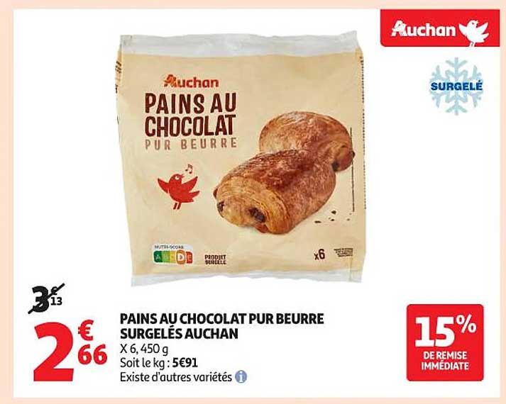 PAINS AU CHOCOLAT PUR BEURRE SURGELÉS AUCHAN