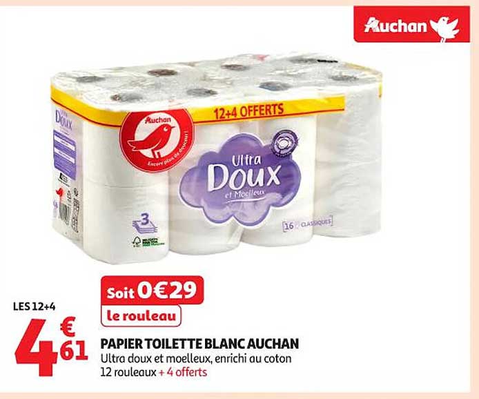 PAPIER TOILETTE BLANC AUCHAN
