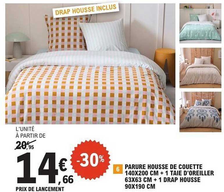 PARURE HOUSSE DE COUETTE 140X200 CM + 1 TAIE D'OREILLER 63X63 CM + 1 DRAP HOUSSE 90X190 CM