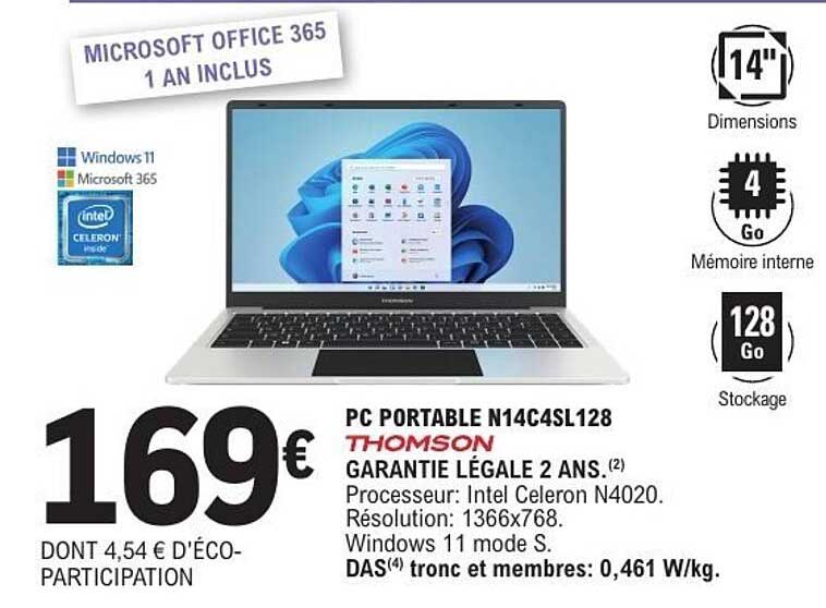 PC PORTABLE N14C4SL128 THOMSON