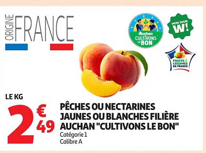 Pêches ou nectarines jaunes ou blanches filière Auchan "Cultivons le Bon"