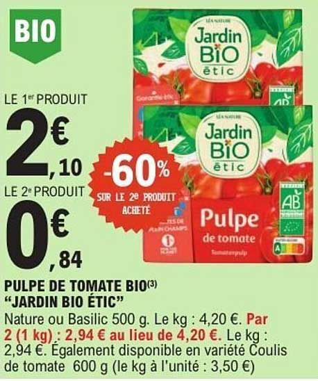 Pulpe de tomate BIO "Jardin Bio Étic"