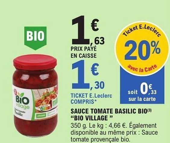 SAUCE TOMATE BASILIC BIO(3) "BIO VILLAGE"