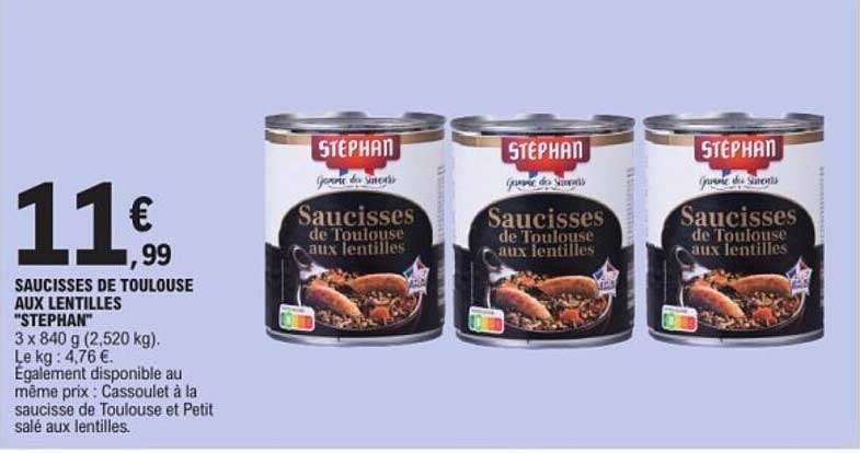 SAUCISSES DE TOULOUSE AUX LENTILLES "STEPHAN"
