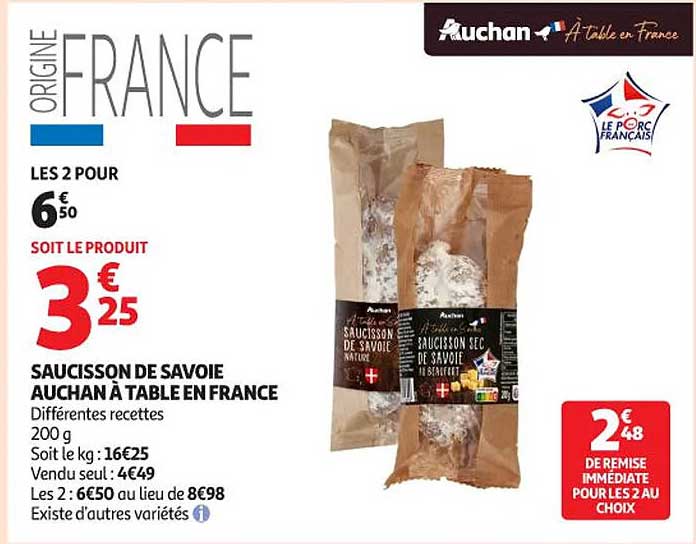 SAUCISSON DE SAVOIE AUCHAN À TABLE EN FRANCE