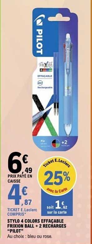 STYLO 4 COLORS EFFAÇABLE FRIXION BALL + 2 RECHARGES “PILOT”