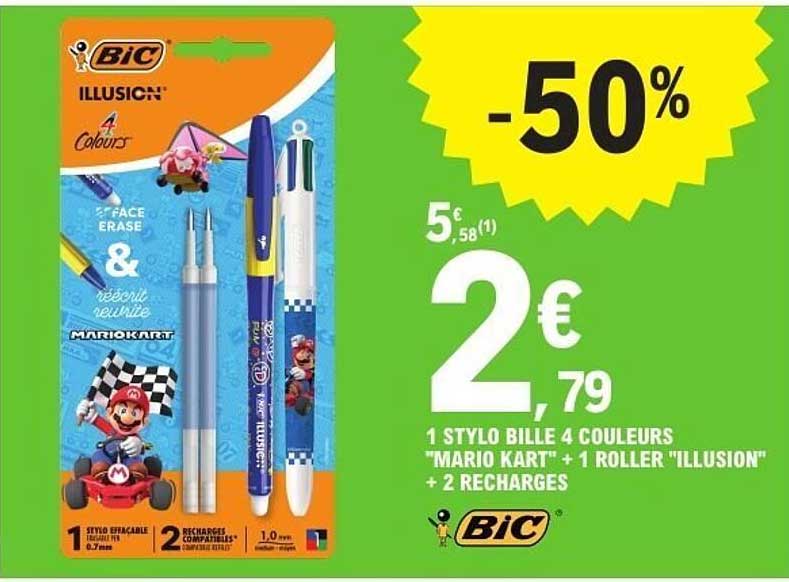 Stylo Bille 4 Couleurs "Mario Kart" + Roller "Illusion"
