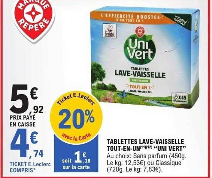TABLETTES LAVE-VAISSELLE TOUT-EN-UN(11/12) "UNI VERT"