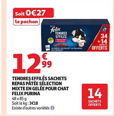 TENDRES EFFILÉS SACHETS REPAS PÂTÉE SÉLECTION MIXTE EN GELÉE POUR CHAT FELIX PURINA