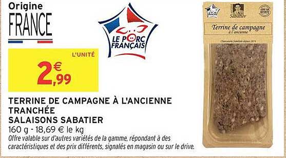 TERRINE DE CAMPAGNE À L'ANCIENNE TRANCHÉE SALAISONS SABATIER