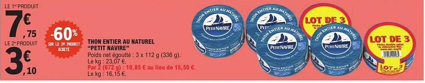 THON ENTIER AU NATUREL "PETIT NAVIRE"