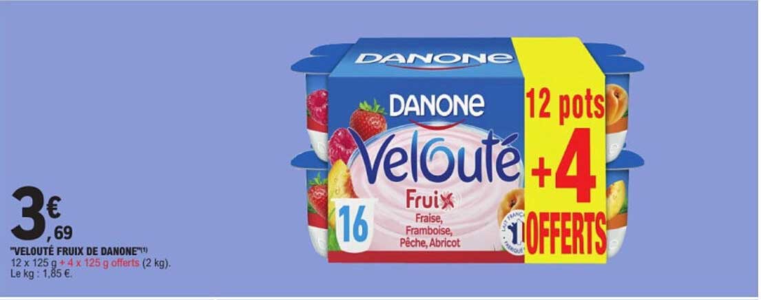 Véloûté Fruits de Danone 12 x 125 g + 4 x 125 g offerts