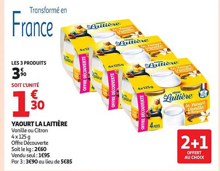 YAOURT LA LAITIÈRE Vanille ou Citron 4 x 125 g