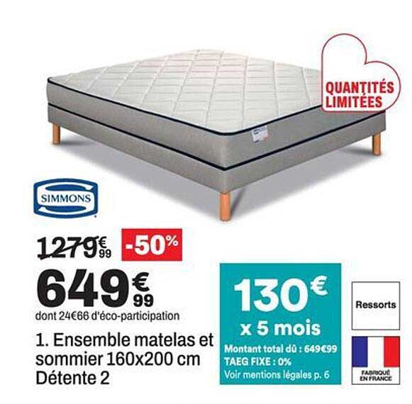 1. Ensemble matelas et sommier 160x200 cm Détente 2