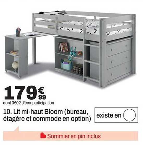 10. Lit mi-haut Bloom (bureau, étagère et commode en option)