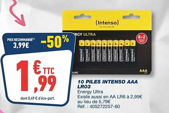 10 PILES INTENSO AAA LR03 Energy Ultra