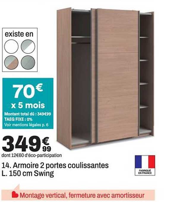 14. Armoire 2 portes coulissantes L. 150 cm Swing