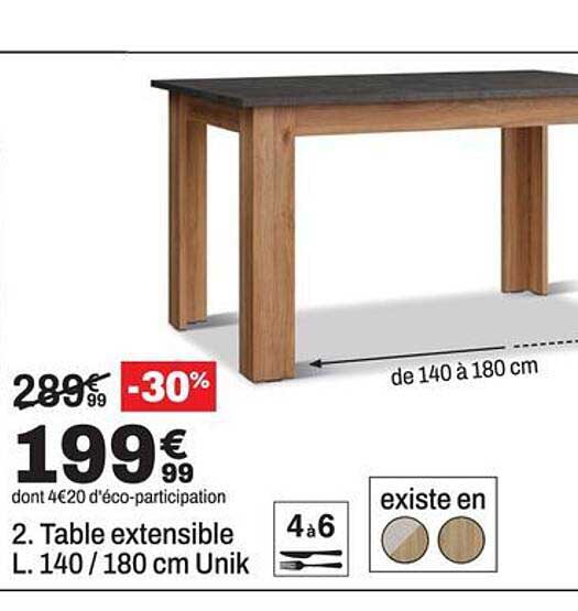 2. Table extensible L. 140 / 180 cm Unik