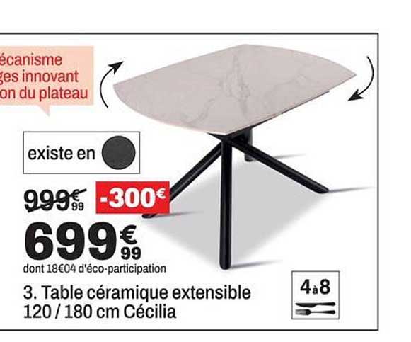 3. Table céramique extensible 120 / 180 cm Cécilia
