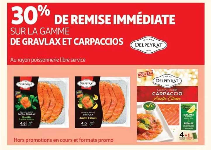 30% DE REMISE IMMÉDIATE SUR LA GAMME DE GRAVLAX ET CARPACCIOS