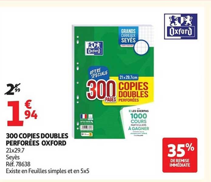 300 COPIES DOUBLES PERFORÉES OXFORD