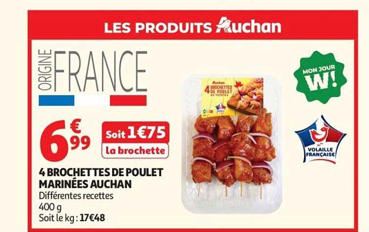 4 BROCHETTES DE POULET MARINÉES AUCHAN