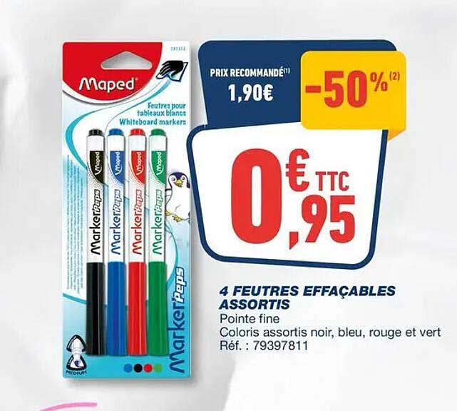 4 FEUTRES EFFAÇABLES ASSORTIS