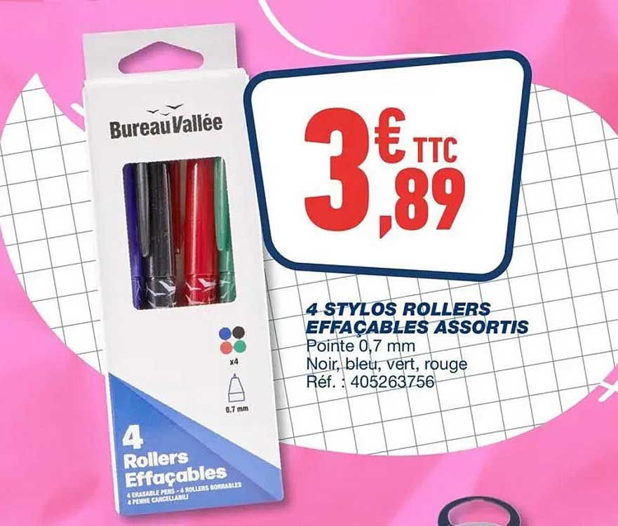 4 STYLOS ROLLERS EFFACABLES ASSORTIS