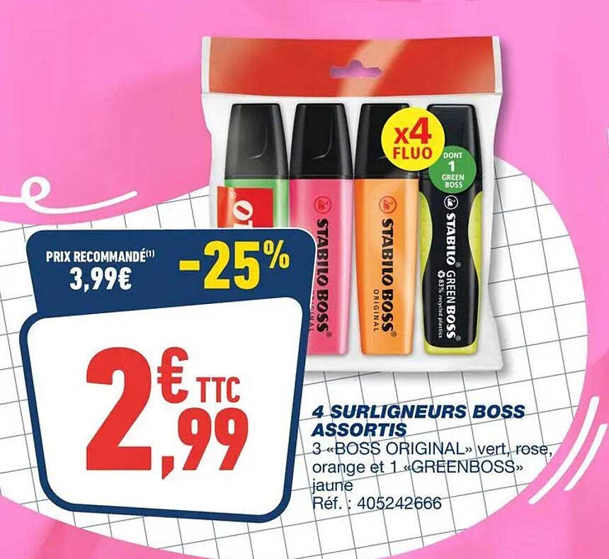 4 SURLIGNEURS BOSS ASSORTIS