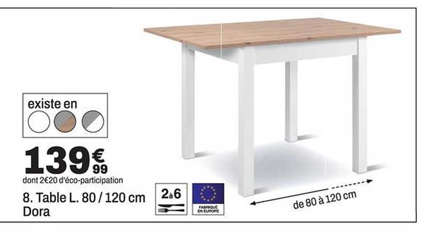 8. Table L. 80 / 120 cm Dora