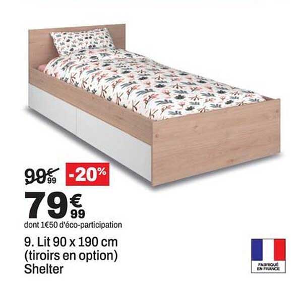 9. Lit 90 x 190 cm (tiroirs en option) Shelter