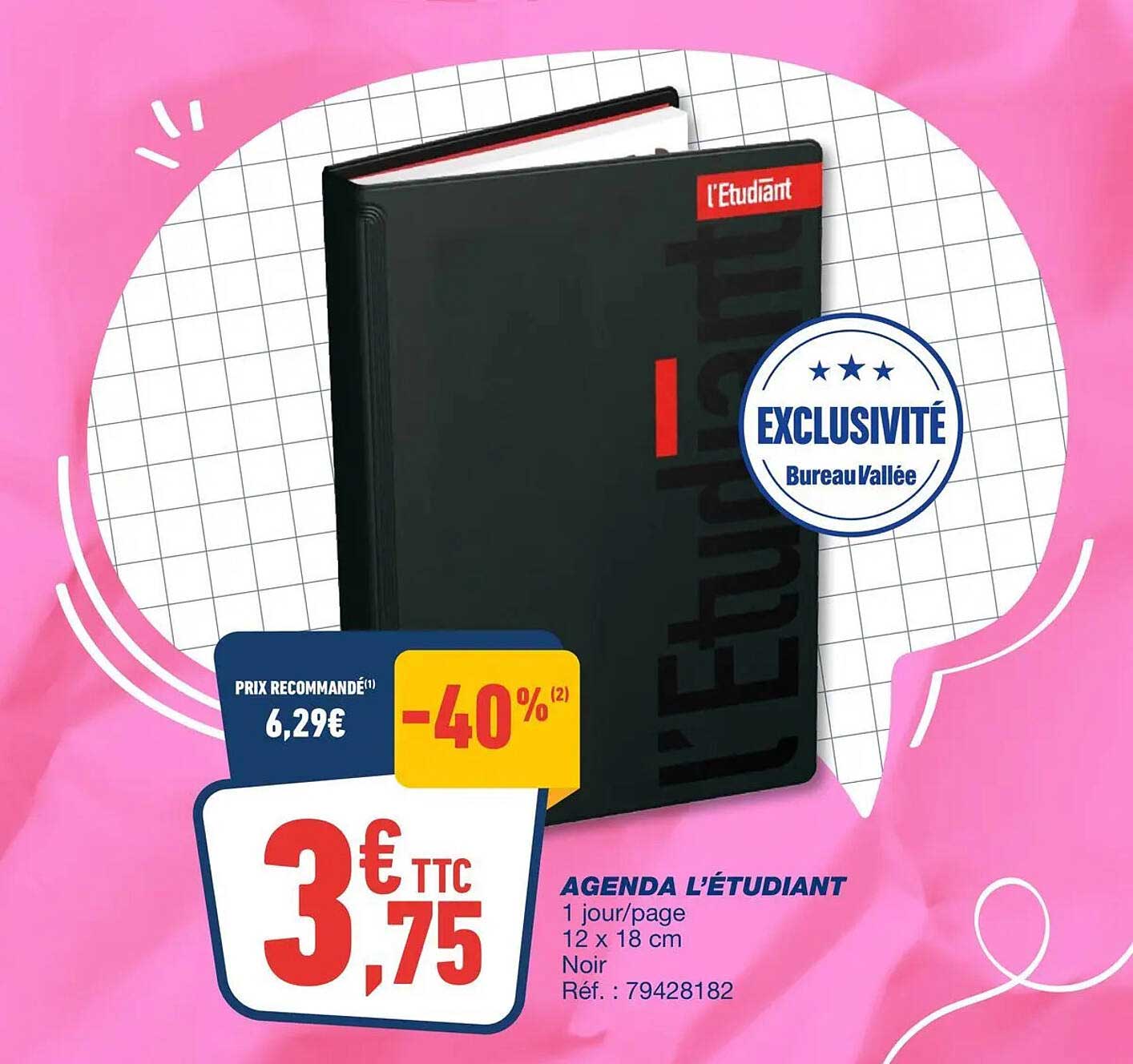 AGENDA L’ÉTUDIANT 1 jour/page 12 x 18 cm Noir Réf. : 79428182
