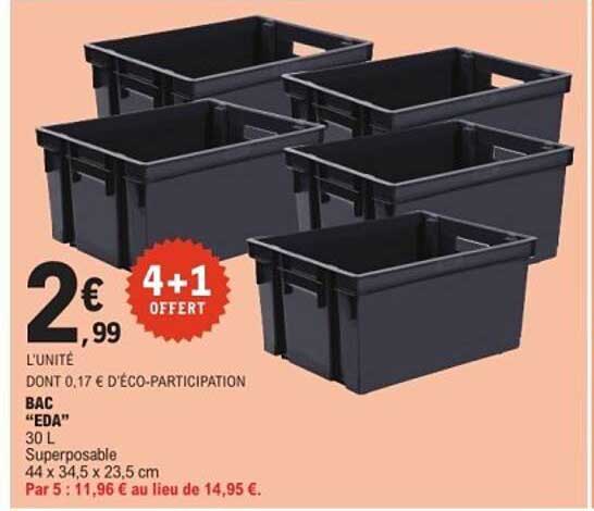 BAC "EDA" 30 L Superposable 44 x 34,5 x 23,5 cm Par 5 : 11,96 € au lieu de 14,95 €