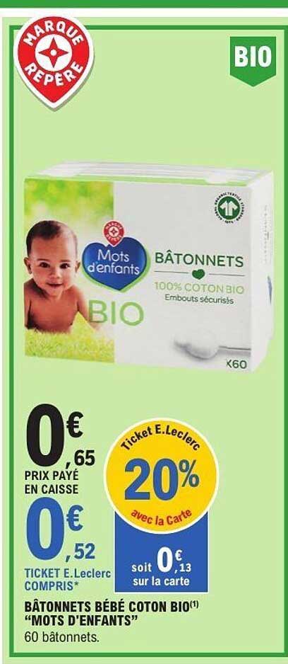 BÂTONNETS BÉBÉ COTON BIO "MOTS D'ENFANTS"