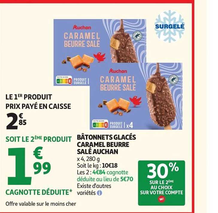 BÂTONNETS GLACÉS CARAMEL BEURRE SALÉ AUCHAN