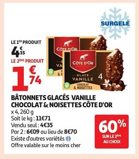 BÂTONNETS GLACÉS VANILLE CHOCOLAT & NOISETTES CÔTE D'OR