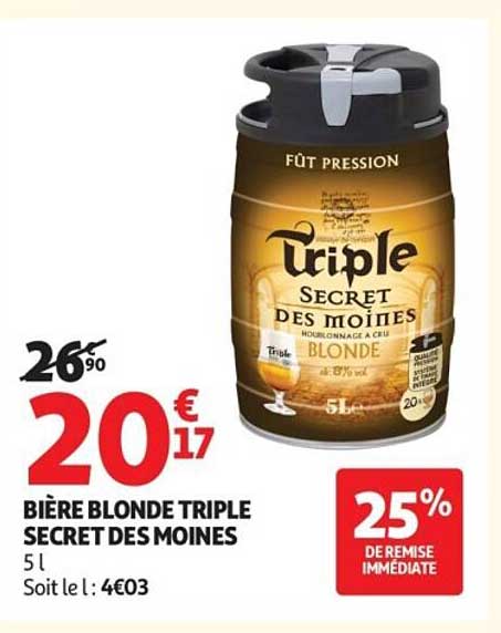 BIÈRE BLONDE TRIPLE SECRET DES MOINES