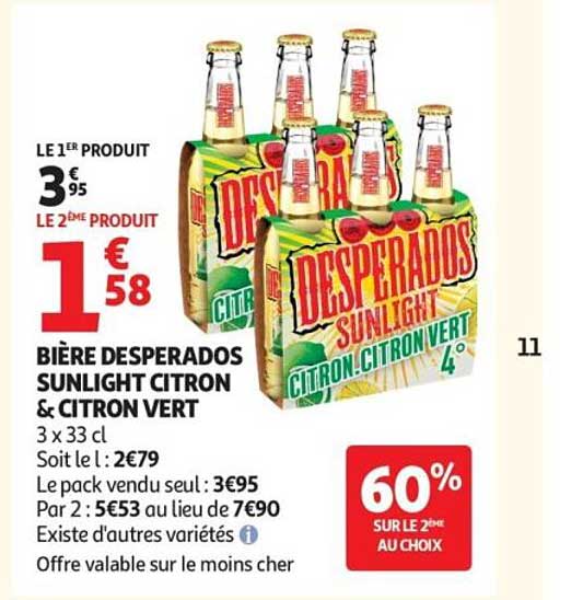 BIÈRE DESPERADOS SUNLIGHT CITRON & CITRON VERT