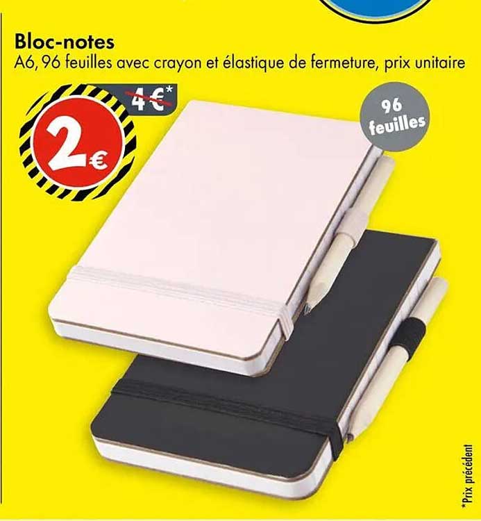 Bloc-notes A6, 96 feuilles avec crayon et élastique de fermeture, prix unitaire