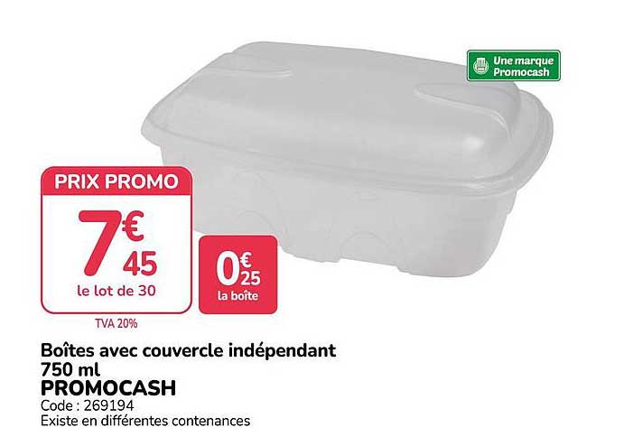 Boîtes avec couvercle indépendant 750 ml PROMOCASH