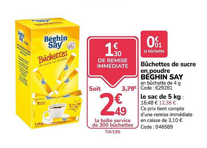 Bûchettes de sucre en poudre BEGHIN SAY