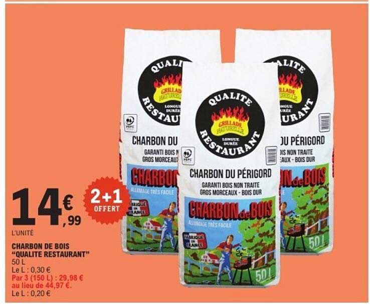 CHARBON DE BOIS “QUALITE RESTAURANT” 50 L