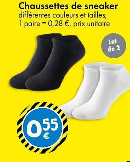 Chaussettes de sneaker différentes couleurs et tailles, 1 paire = 0,28 €, prix unitaire