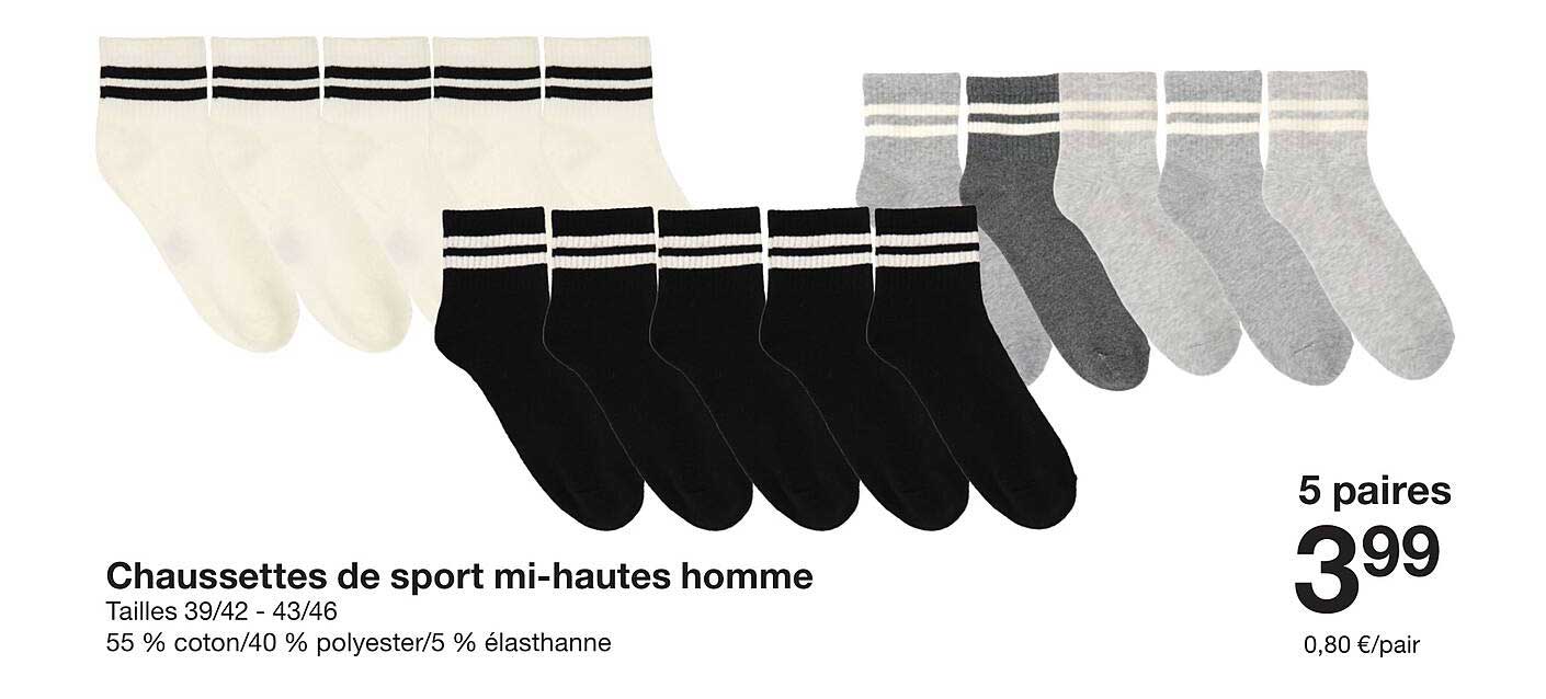 Chaussettes de sport mi-hautes homme