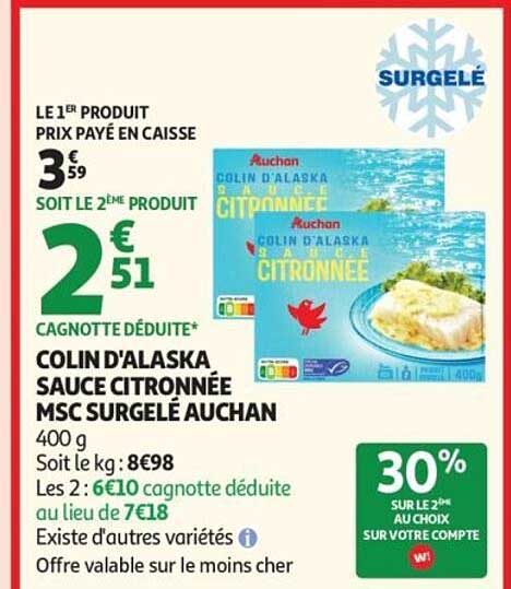 COLIN D'ALASKA SAUCE CITRONNÉE MSC SURGELÉ AUCHAN