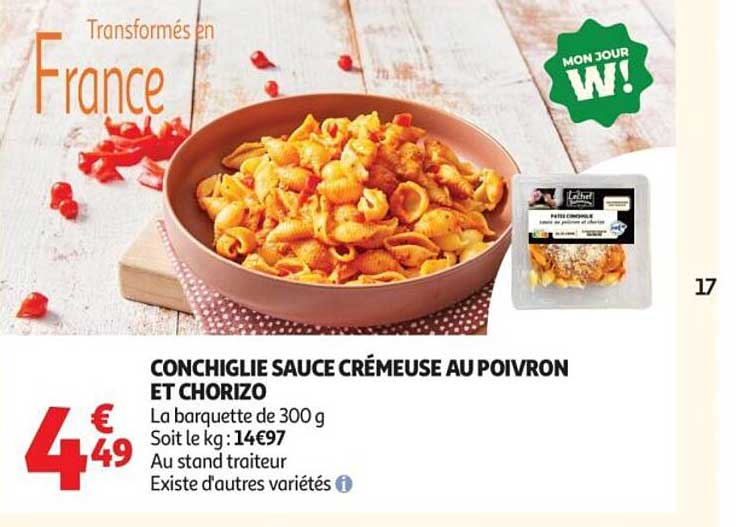 CONCHIGLIE SAUCE CRÉMEUSE AU POIVRON ET CHORIZO