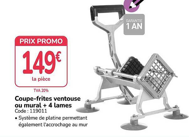 Coupe-frites ventouse ou mural + 4 lames