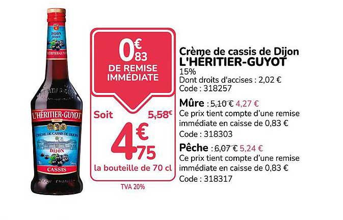 Crème de cassis de Dijon L'HÉRITIER-GUYOT 15%