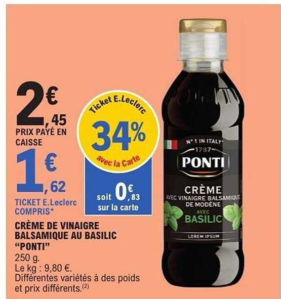 CRÈME DE VINAIGRE BALSAMIQUE AU BASILIC “PONTI”