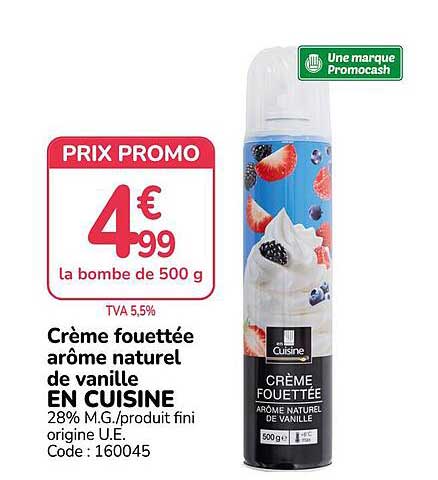 Crème fouettée arôme naturel de vanille EN CUISINE